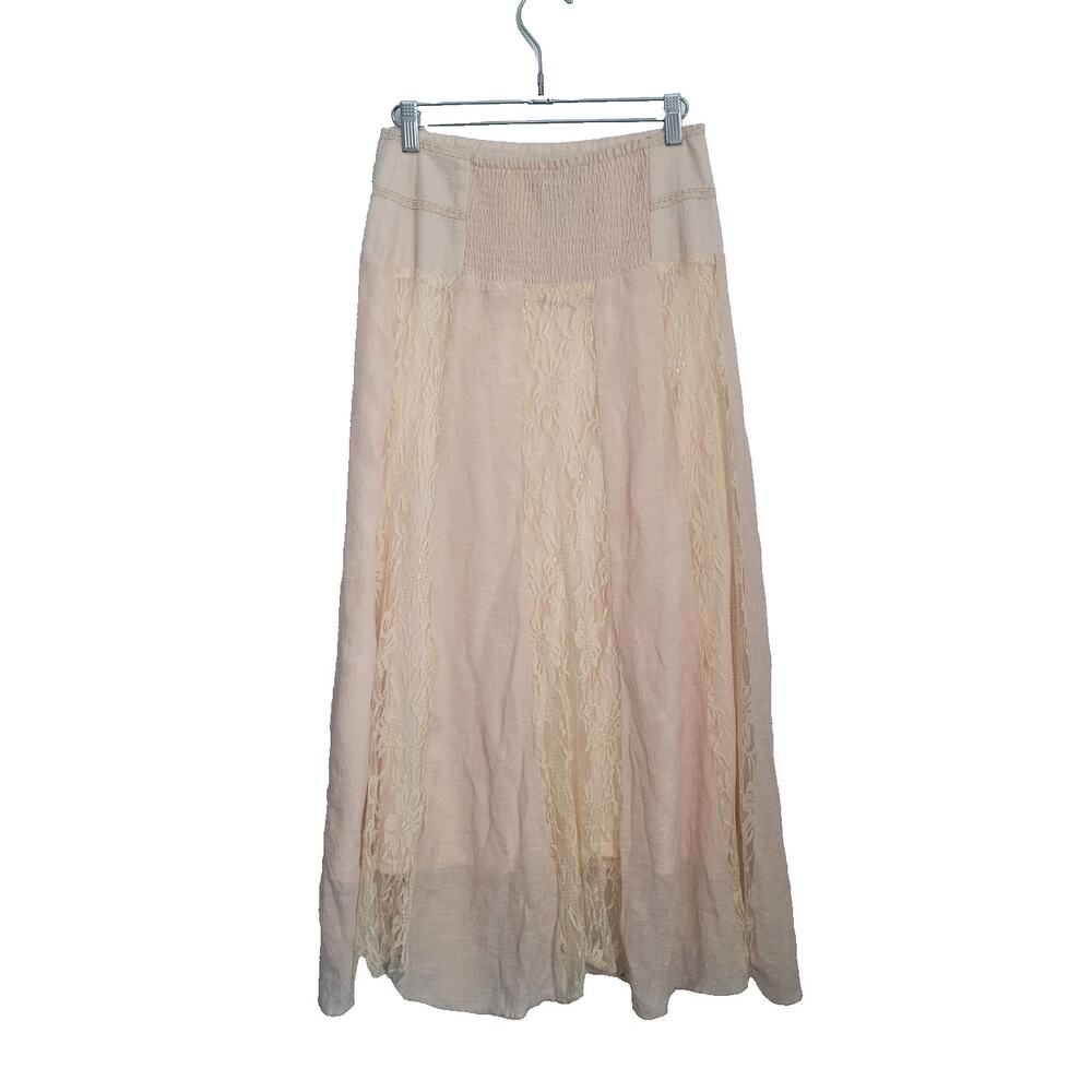 Vintage Lace Panel Flowy Maxi Skirt Sz M Coquette Romantic Boho Chic Dainty